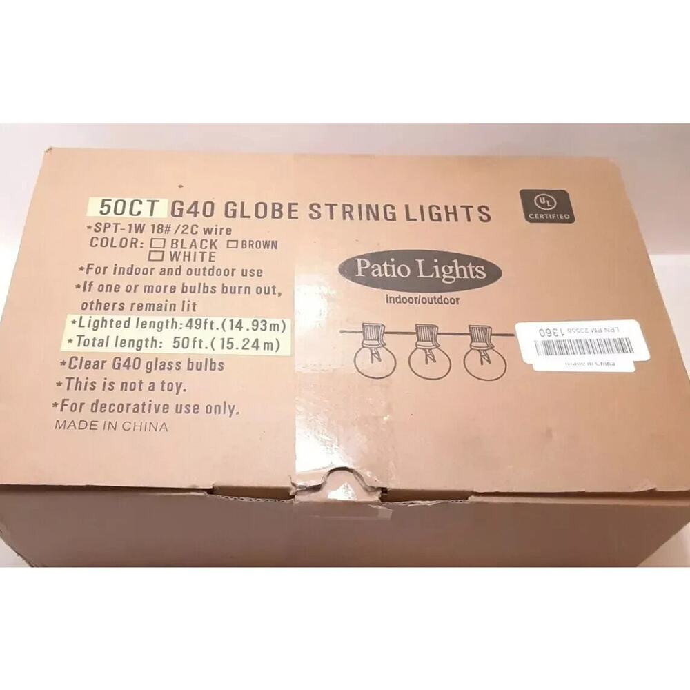 Patio Lights Indoor/outdoor 50ct G40 Globe String Lights 50 feet